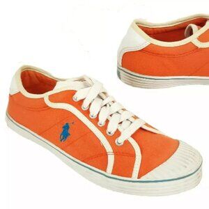 Polo Ralph Lauren Women's Marin Canvas Low Top Lace-Up Sneakers Size 8.5B Orange